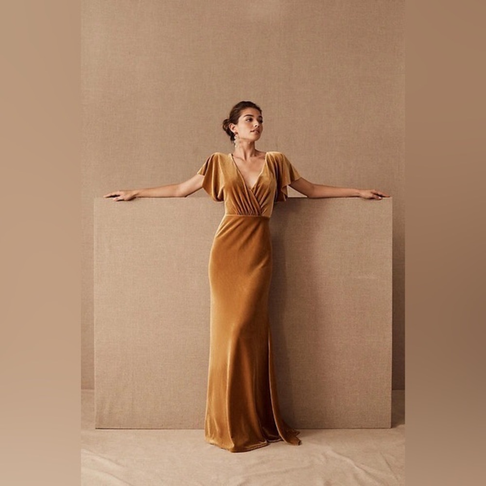 Jenny Yoo Ellis Marigold Velvet Dress - Hemmed Like New - Size 6